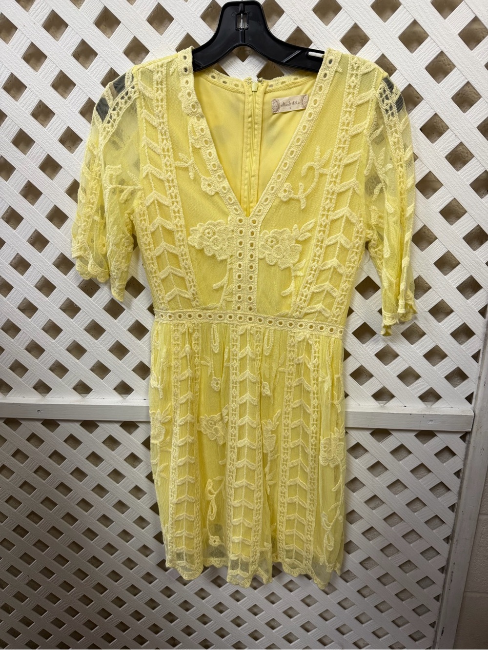 Altar'd State Yellow Lace V-Neck Mini Dress